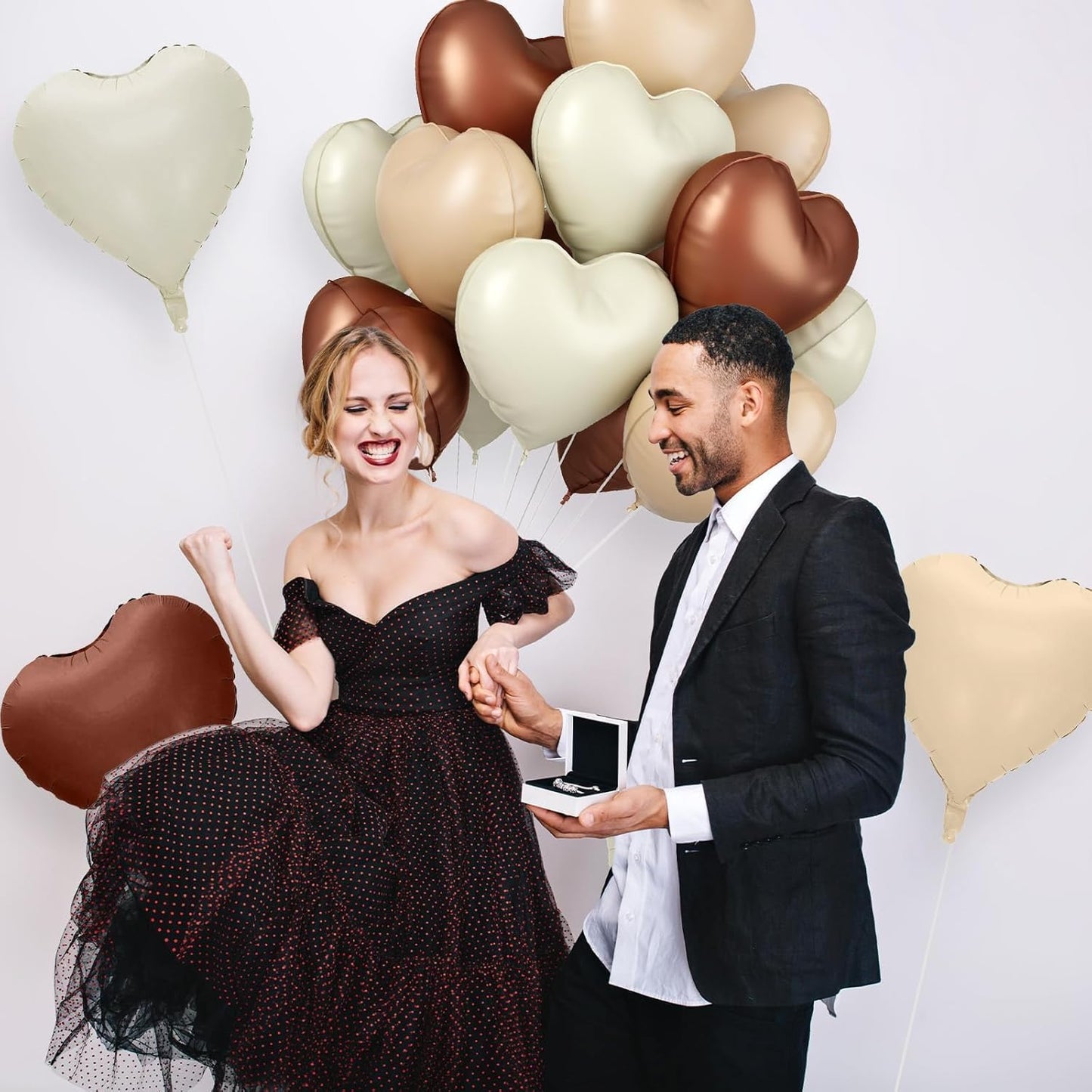 12 Pcs Heart Balloons, 18 inch Cream Brown Heart Shaped Balloons, Big Heart Helium Balloon, Neutral Foil Balloon for Wedding Baby Shower Anniversary Backdrop Valentine Party Decoration