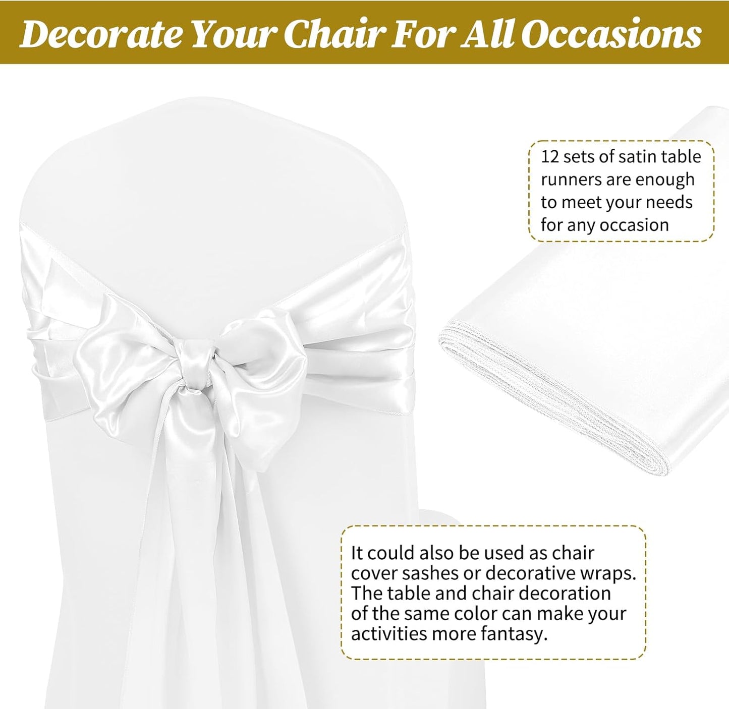 12 Pack White Satin Table Runner 12 x 108 inch Long Premium Smooth Table Runner for Wedding, Banquets, Birthday, Party, Graduation, Engagements,Table Runners fit Rectangle and Round Table