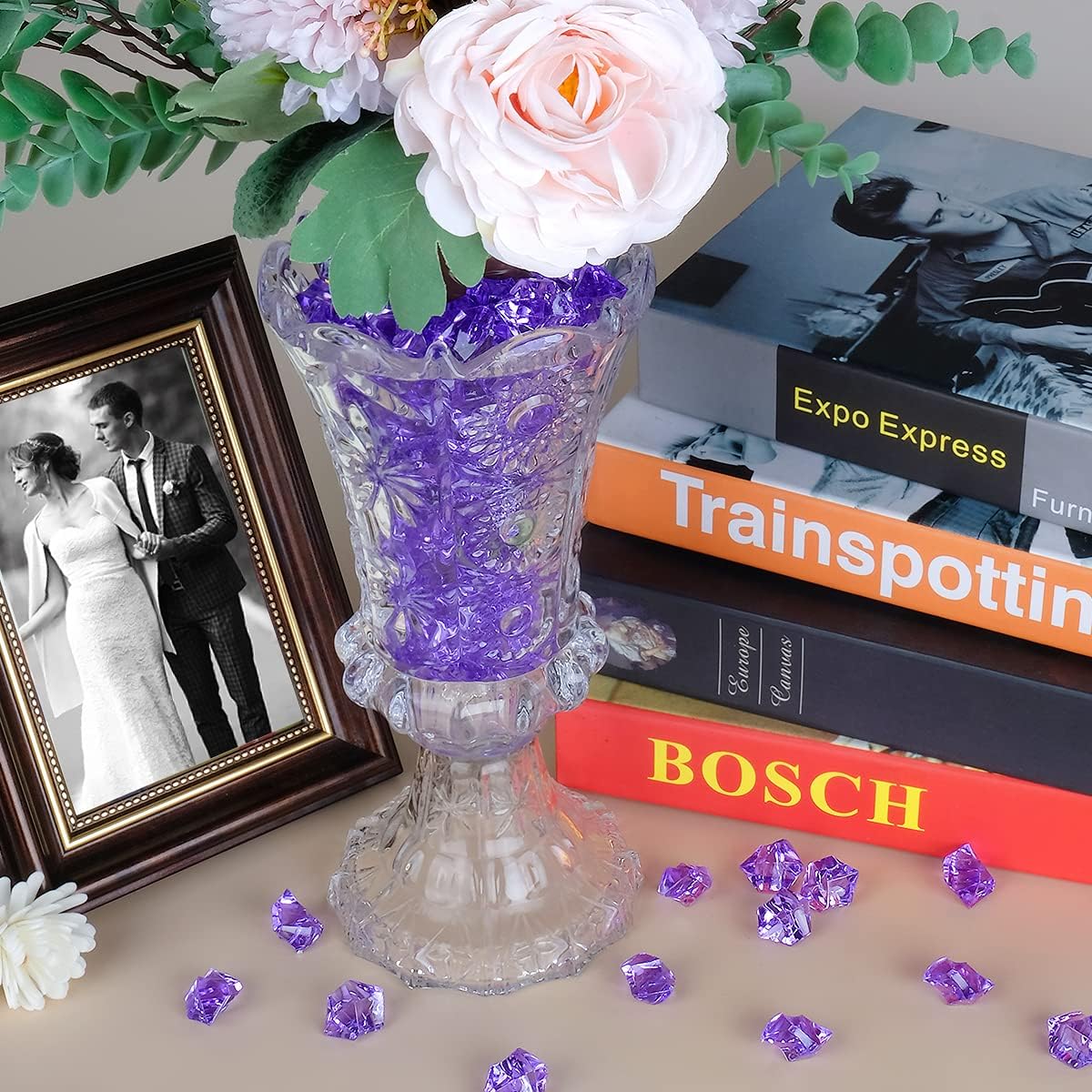 Acrylic Crushed Ice Rocks, Babenest 150 PCS Fake Crystals Plastic Ice Cubes Diamonds Gems for Vase Fillers, Home Decoration, Table Scatter, Event, Wedding, Arts & Crafts (Purple)