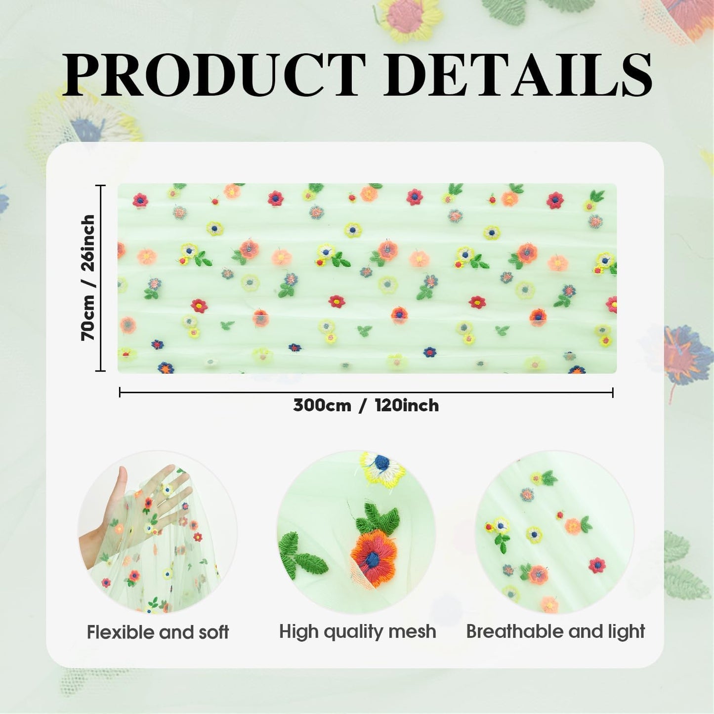 Artoid Mode 3PCS Sage Green Embroidery Daisy Gauze Table Runner 120 Inch 10FT, Seasonal Sheer Dining Holiday Wedding Birthday Table Decor for Home Party