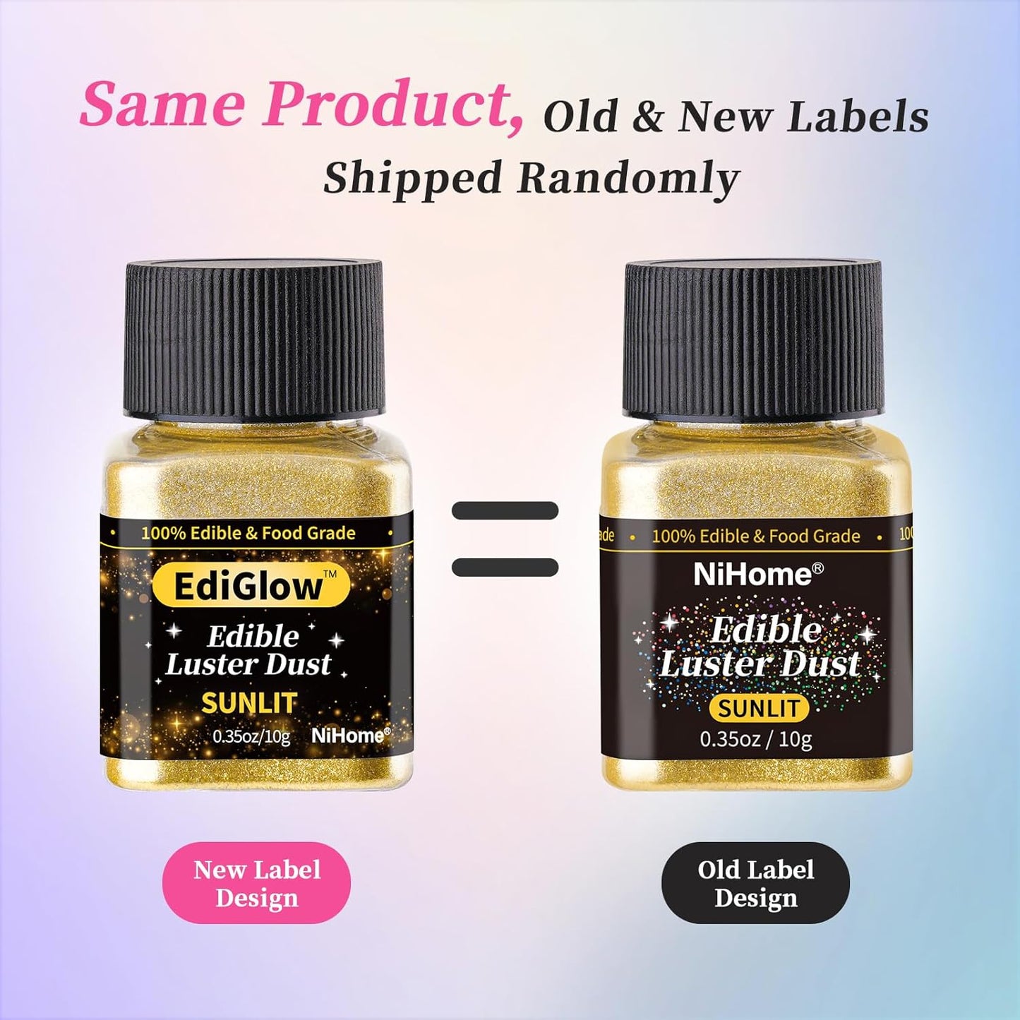 NiHome Edible Food-Grade Glitter Powder Glimmer Luster Dust Metallic Fancy Food Decorating Sprinkle Glimmery Dust for Drink Wine Beverage Cake Bakery Vegan Allergen-Free (Iridescent, 0.35oz/10g)