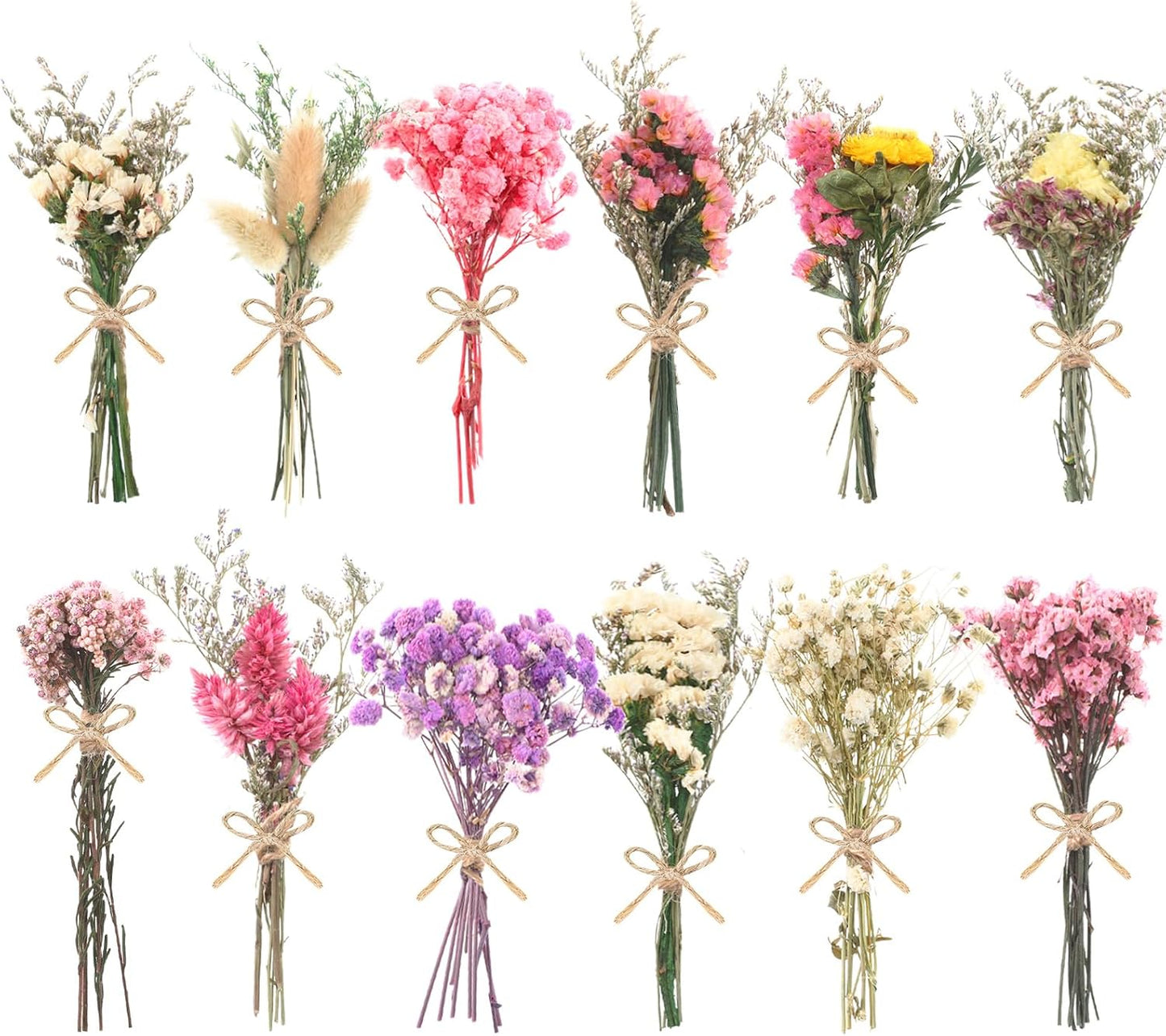 10/12/24/36 Pack Mini Dried Flowers for Vase Wedding Various Mini Bouquet Dried Small Wildflowers Natural Flowers Bulk for Crafts DIY Decor (12, Multicolor)