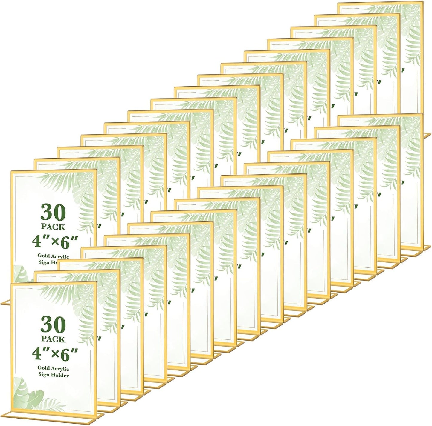 30 Pack 4x6 Gold Acrylic Sign Holders, Double Sided Clear Frames for Wedding Table Numbers, Menu Displays, Photo and Art Showcase for Restaurant, Office, Events