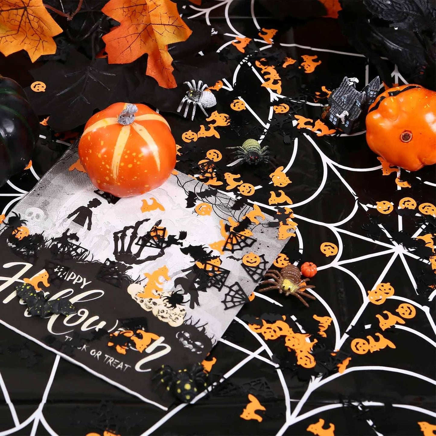 Halloween Confetti - Glitter Pumpkin Spider Webs Foil Metallic Sequins Trick or Treat Party Sprinkles Decorations, 60g