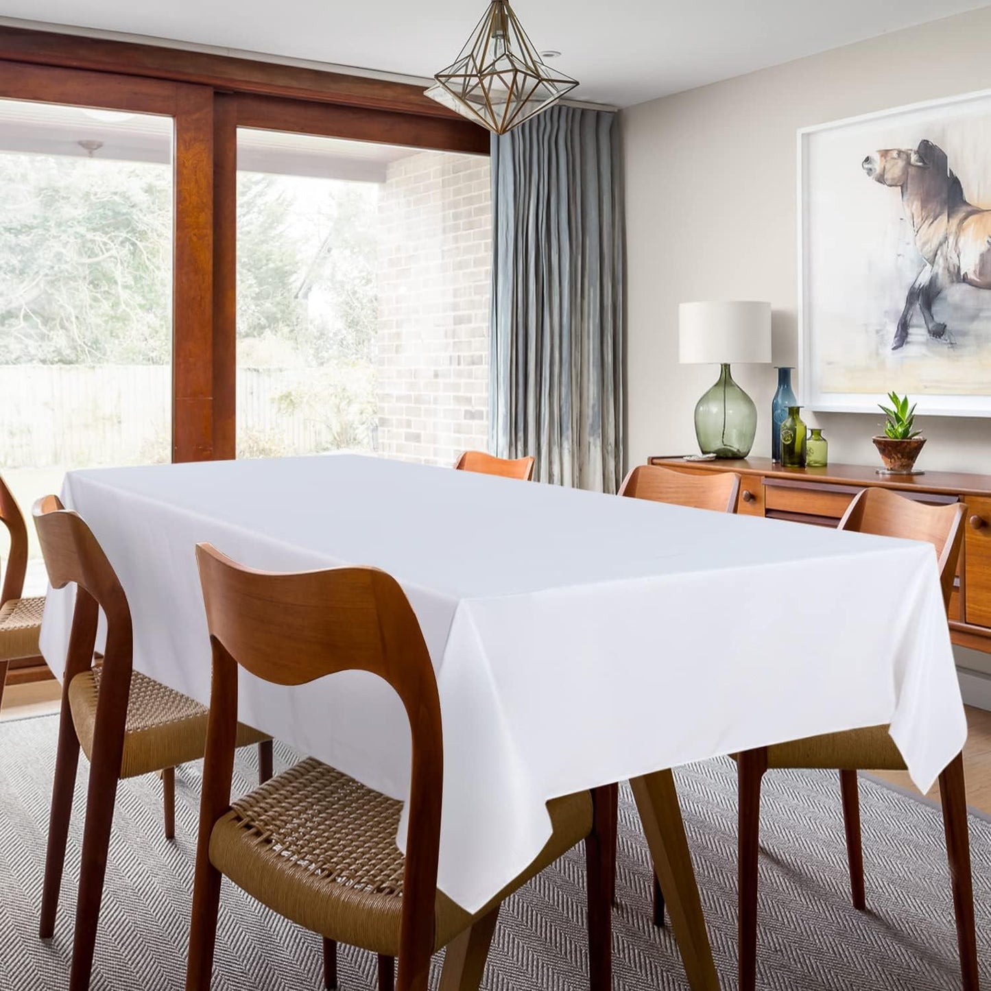 sancua 2 Pack White Tablecloth 54 x 78 Inch, Rectangle 4 Feet Table Cloth - Stain and Wrinkle Resistant Washable Polyester Table Cover for Dining Tables, Buffet Parties and Camping