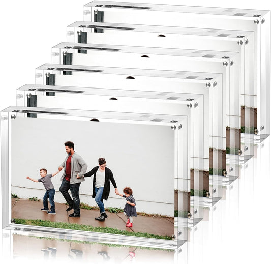 6 PACK Clear Acrylic Picture Frames 5x7 inch Vertical or Horizontal Stand-Up Desktop Table Top Acrylic Photo Blocks Frame Set with Heavy Magnetic Double-Sided Clarity - Ideal for Wedding,