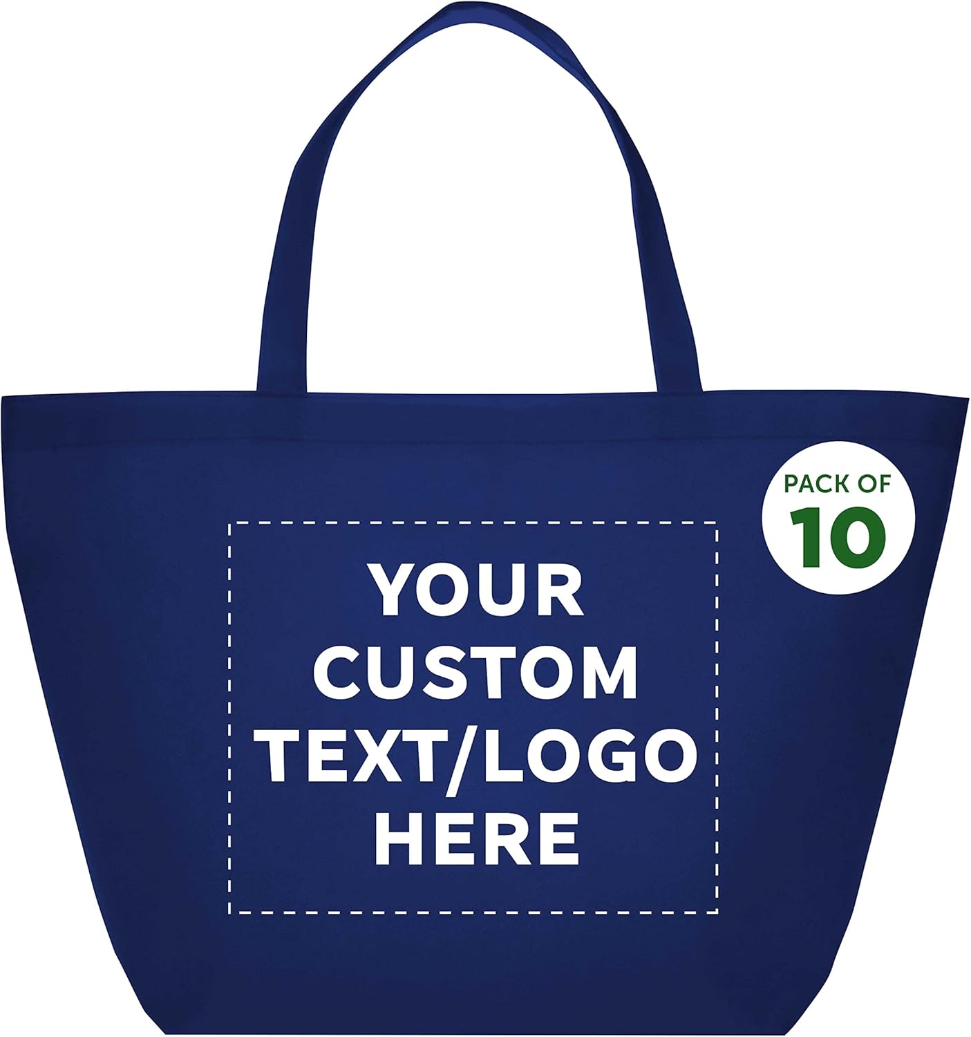 DISCOUNT PROMOS Custom Southern Style Grocery Tote Bags Set of 10 - Personalized Bulk Pack, Reusable Grocery & Shopping Bags - Great for Travel, Business Promotions - Navy Blue - 20"X13"X8"