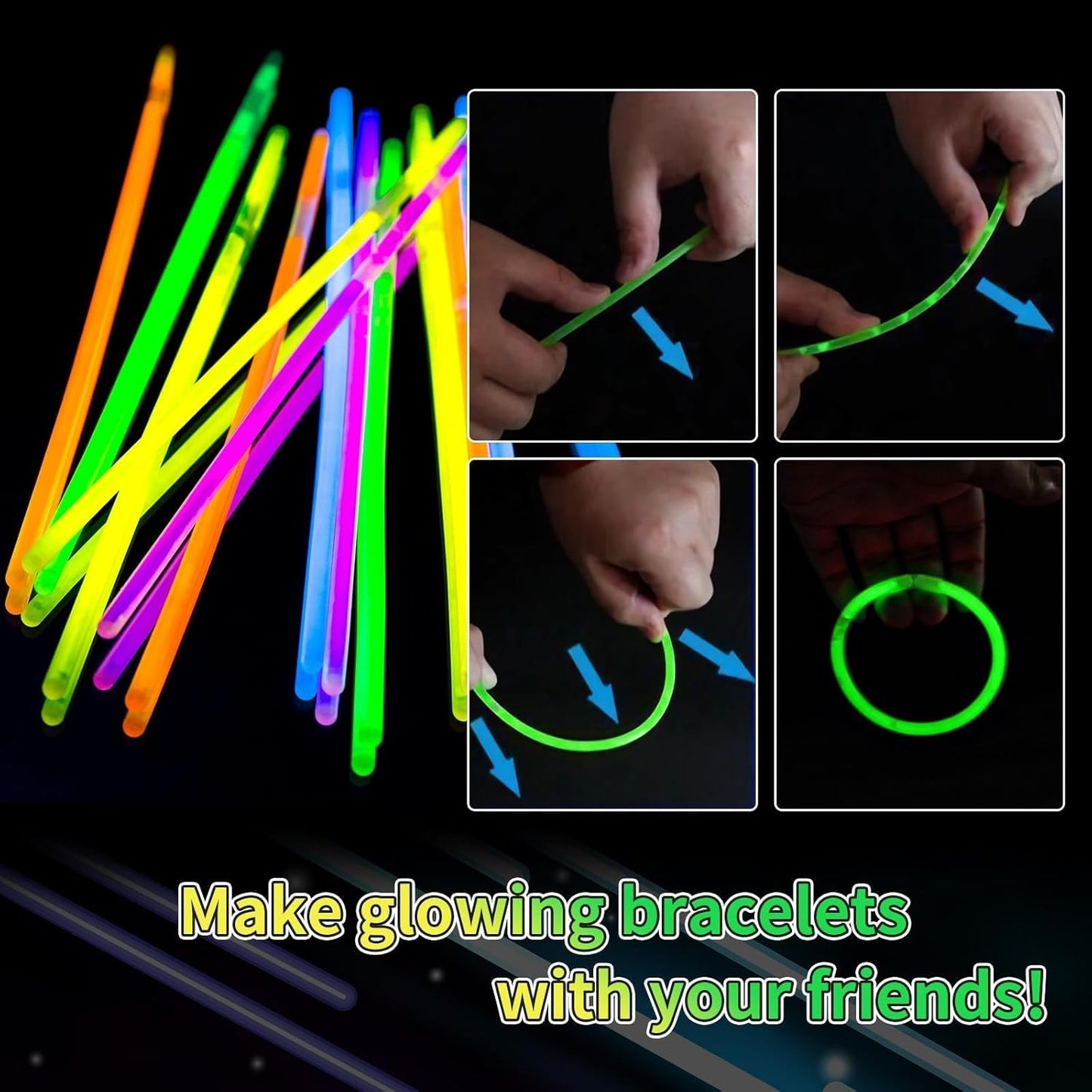 200 Pack 8'' Glow Sticks Bulk Party Favors Purple Light Up Sticks with Connectors Neon Glow in the Dark Party Supplies Bracelets for Holiday Birthday Party Decoration(Purple)