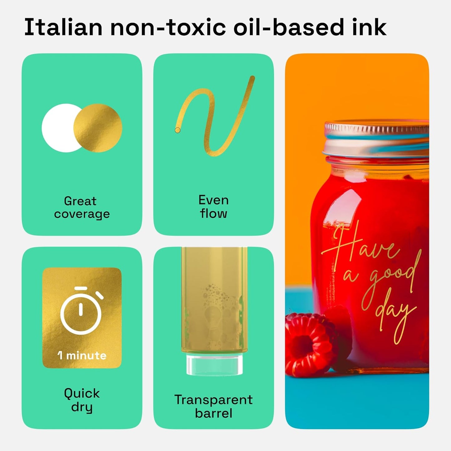 ARTISTRO 2 Gold Permanent Marker - Waterproof Markers for Tire, Fabric, Rocks, Glass, Ceramic, Wood, Paper - Oil Based Metallic Paint Pens - Extra-Fine Tip 0.7mm