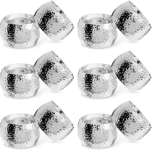 Farmlyn Creek Silver Napkin Rings Set of 12-1.8 in Round Polished Zinc, Bulk Napkin Ring Holders for Cloth & Paper - Table Decor for Weddings & Parties