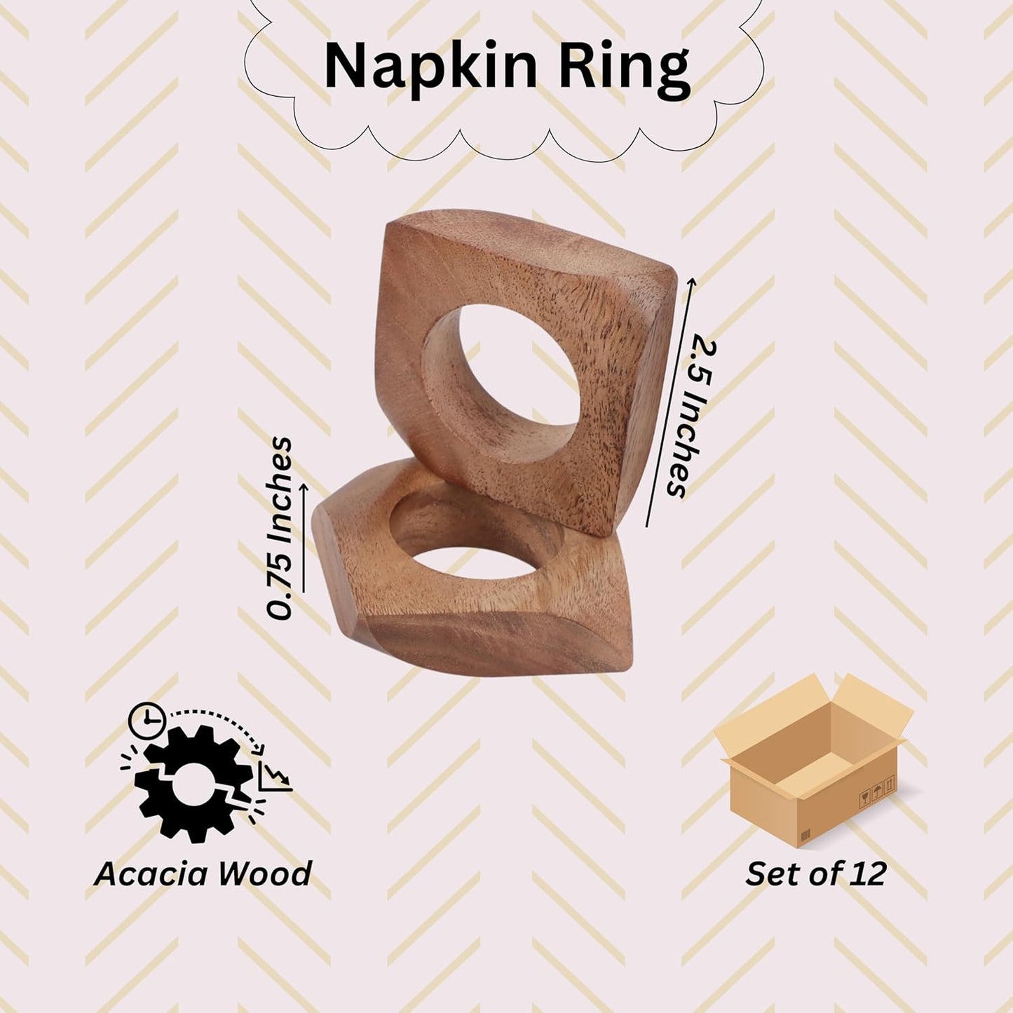 Wooden Napkin Rings Set of 12 Fall Decor for Home Square Acacia Wood Napkin Holders for Dining Table Settings Wood Napkin Ring Rustic Table Décor for Weddings, Parties, and Everyday Use - CLEENTABLE