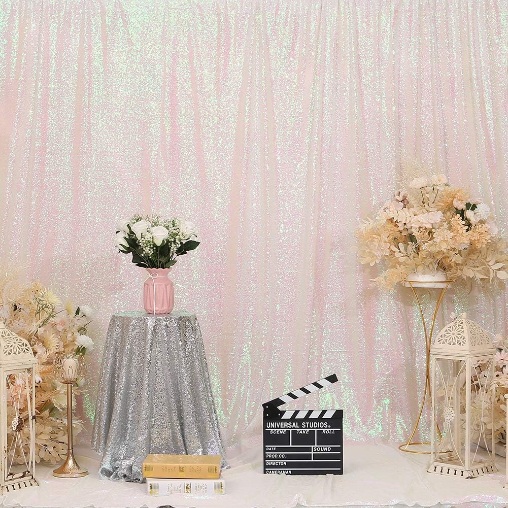 Eternal Beauty White Iridescent Sequin Backdrop, 7x7 Ft Glitter Background Curtains for Shimmer Photography Party Wedding Birthday Back Drop Decor