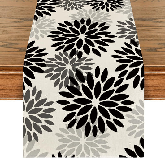 Artoid Mode Black Dahlia Floral Pinnata Halloween Table Runner, Fall Autumn Kitchen Dining Table Decoration for Home Party Decor 13x72 Inch