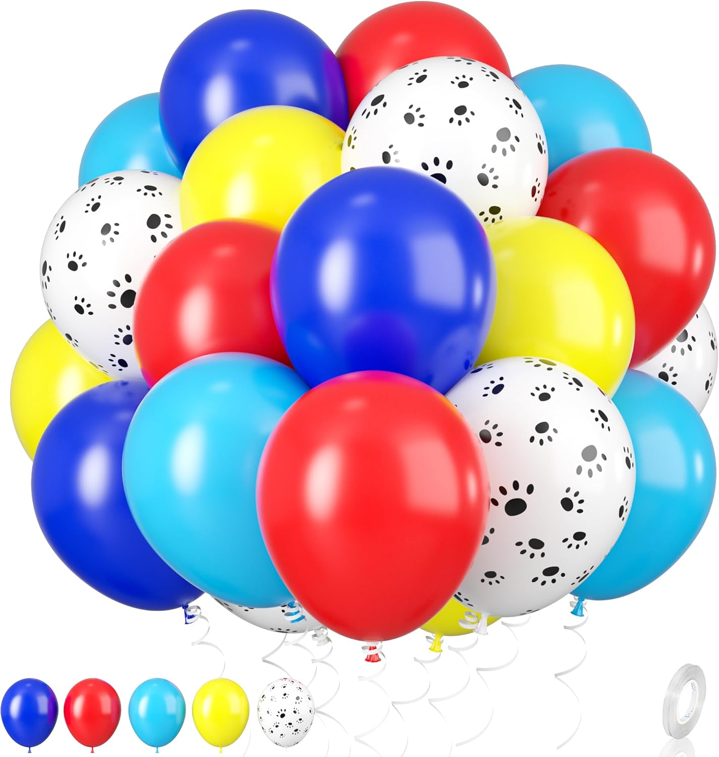 Dog Paw Balloons, 12 Inch Dog Paw Print Latex Balloons Red Yellow Blue Royal Blue Paw Balloon for Puppy Paw Themed Boy Birthday Party Decorations Supplies
