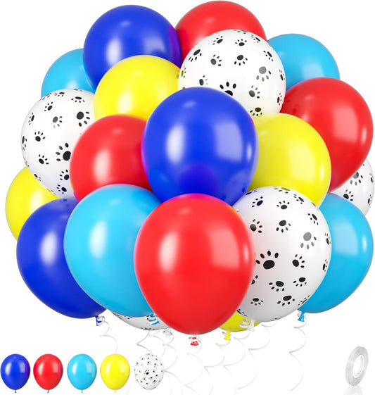 Dog Paw Balloons, 12 Inch Dog Paw Print Latex Balloons Red Yellow Blue Royal Blue Paw Balloon for Puppy Paw Themed Boy Birthday Party Decorations Supplies