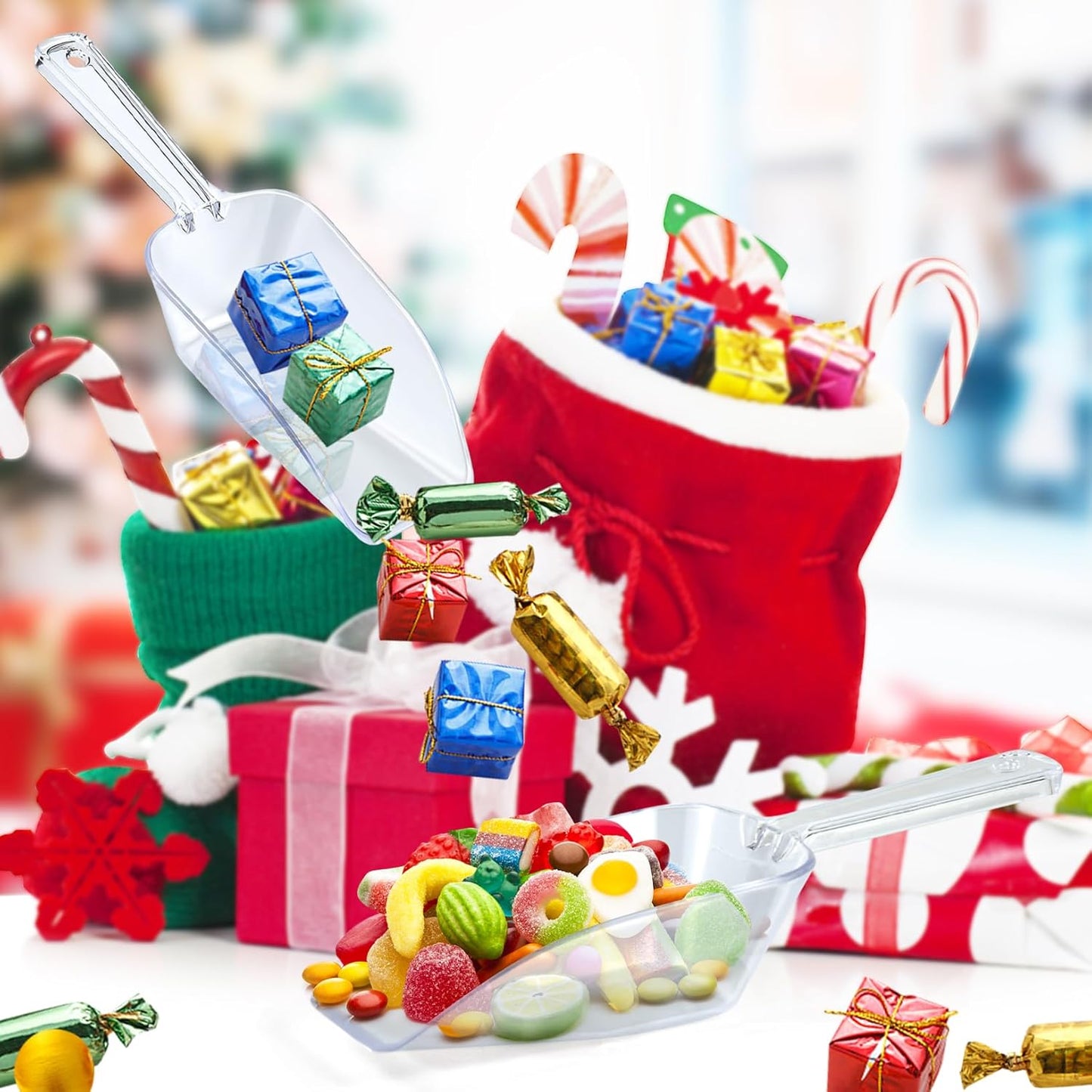 3 in 1 Clear Plastic Ice Scoop Set, Small Acrylic Serving Scoops for Candy Buffet, Canisters, Dry Goods Multi-Purpose Kitchen Mini Food Scoop for Coffee, Flour, Sugar, Salt, Wedding Desserts (L&M&S)