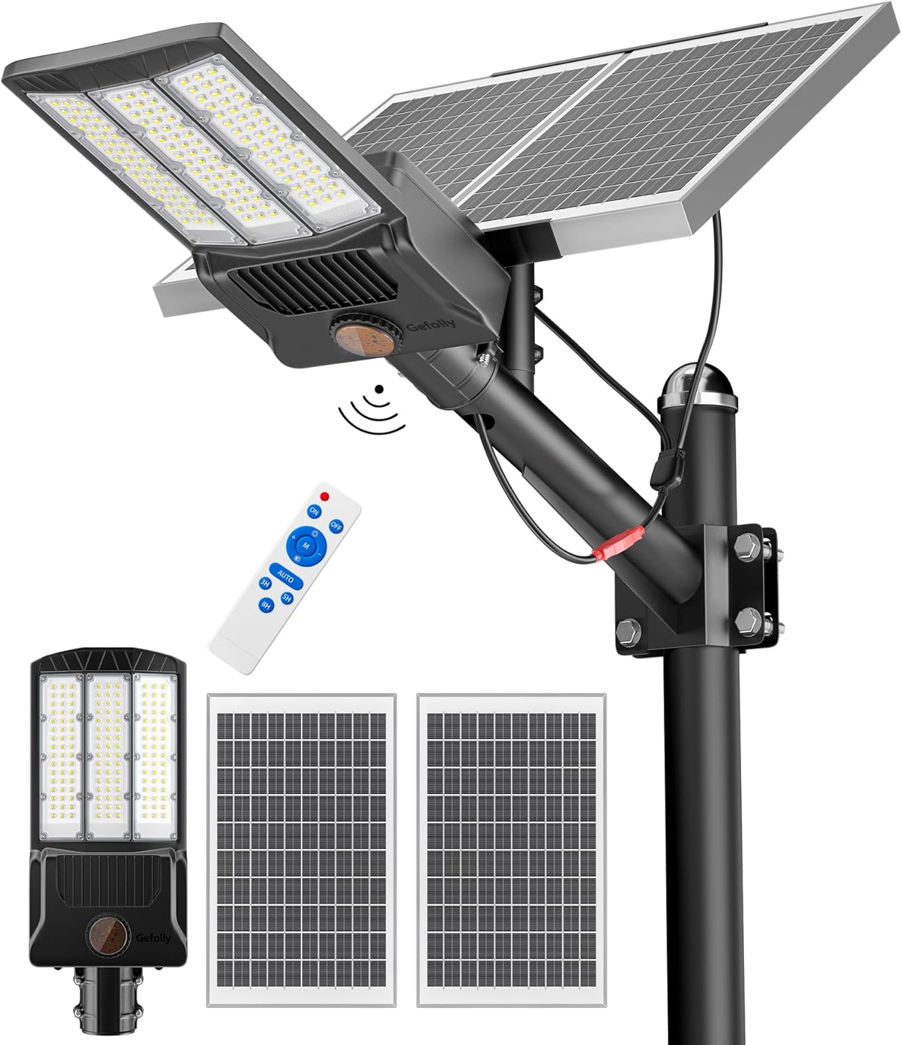 Gefolly SL-10800W Solar Street Light Outdoor 750000LM Wide Angle Commercial Parking Lot Lights Dusk to Dawn 6500K Flood Security Light IP67 Lamp for Basketball Court, Yard, Road