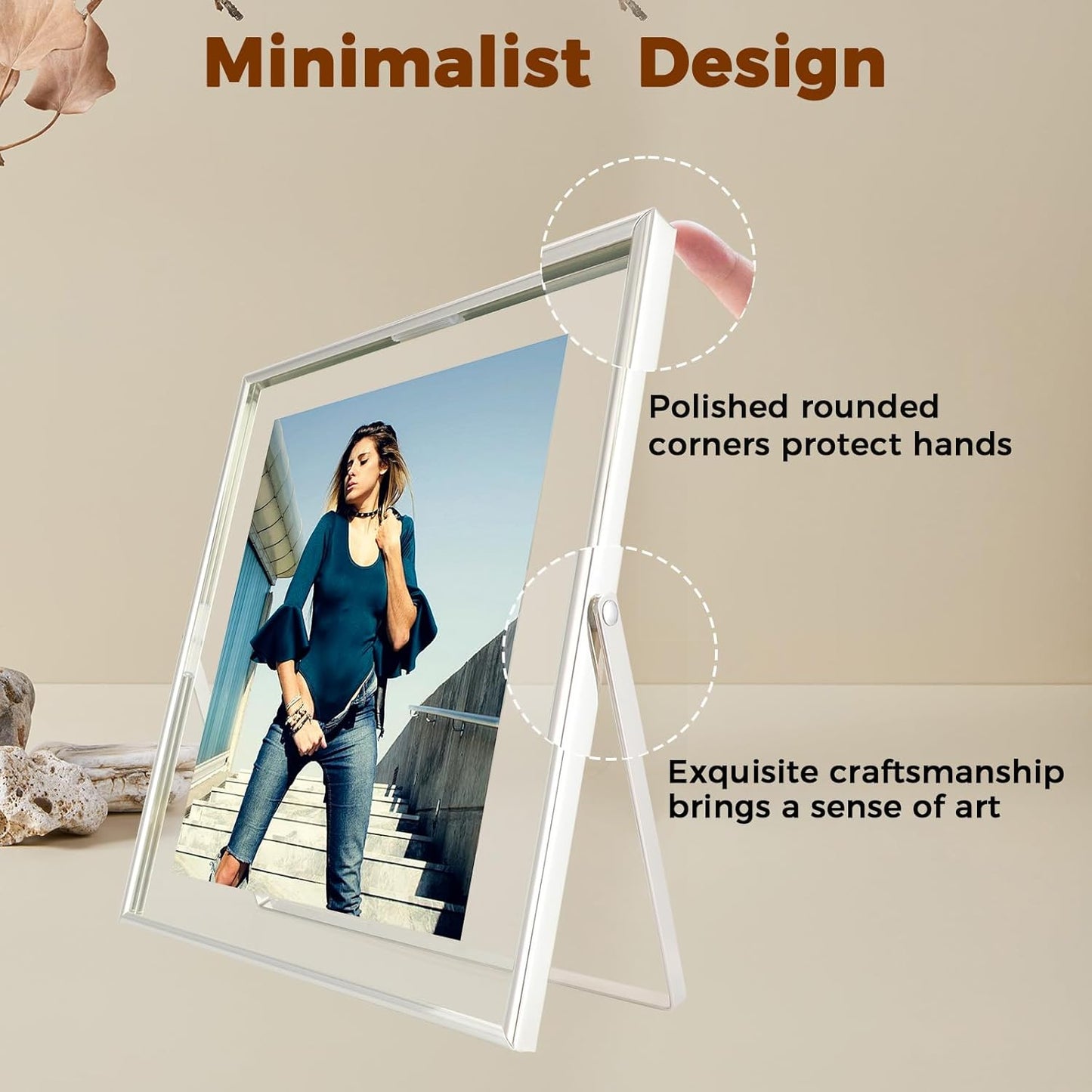 Silver Floating Frame (8"x10", Vertical), For Picture 7x9, 6x8, 5x7, Tabletop Shelf Photo Frame, Classy Gift For Graduation Commemoration, Birthday or Wedding