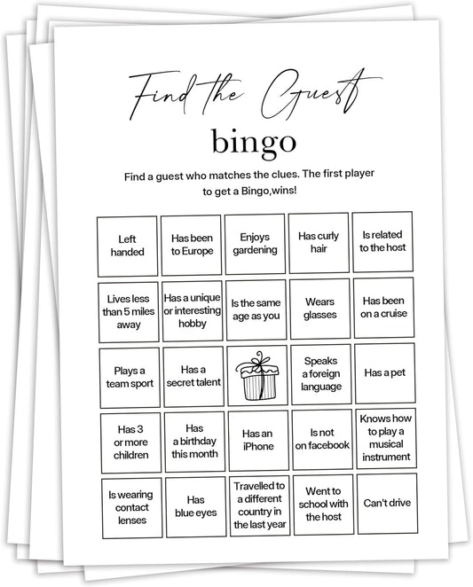 Birthday Party Games, Find The Guest Bingo, 25 Pcs Card Set for Guests, Fun Birthday Game for Teen Adults – A08