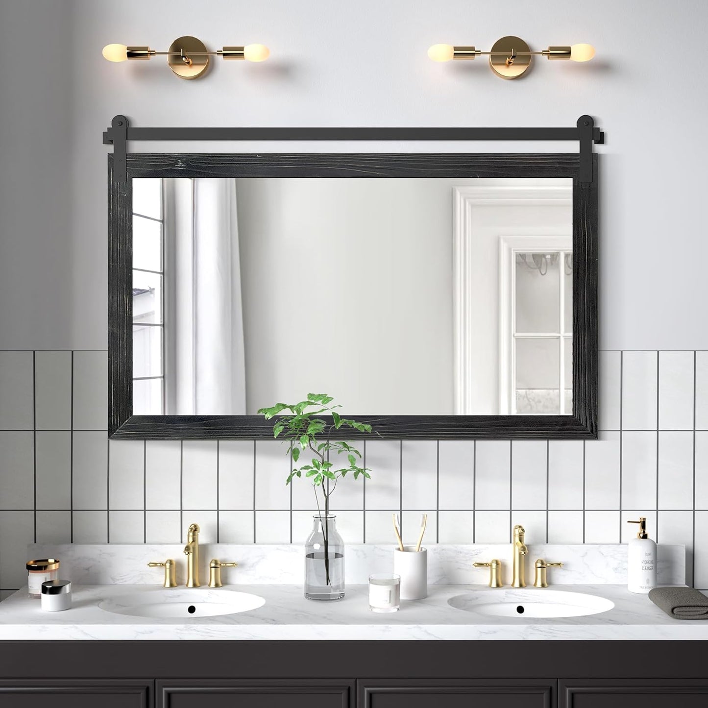 COGOOD Farmhouse Bathroom Mirror - 45 x 30 Large Rectangle Barn Door Mirror for Vanity, Bedroom, Living Room Wall Decor (Black)