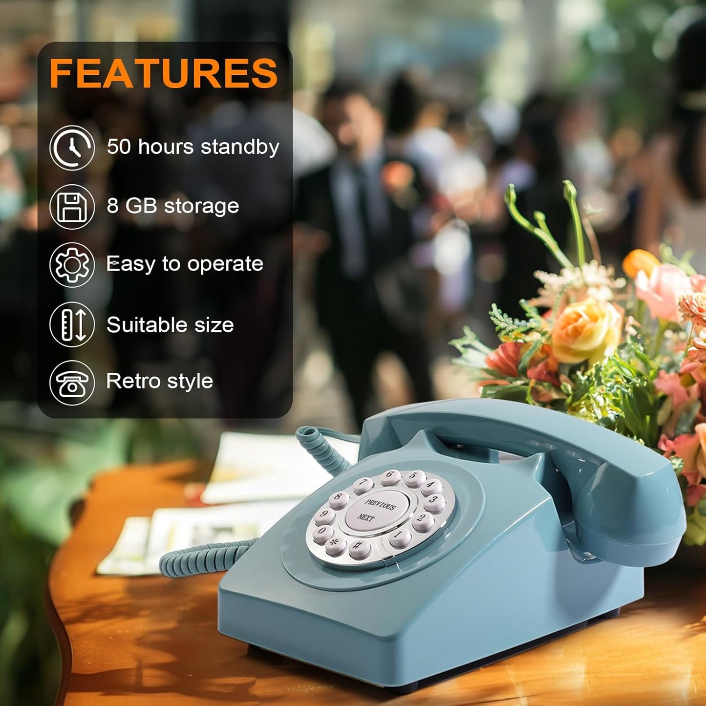 Guest Book Audio Wedding Phone,Record Voice Messages,Retro Guest Book for Wedding or Birthday Party Message Voicemail,Save The Blessings of Your Relatives and Friends（Blue）