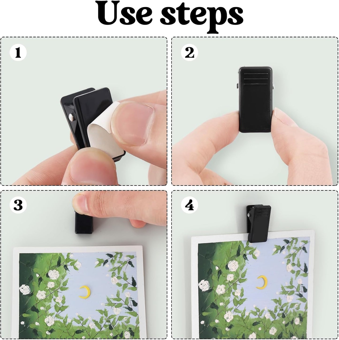 50 Pcs Self Adhesive Clips,Wall Clips for Hanging,Sticky Tapestry Clip Photo Picture Poster Plastic Spring Clip Hanging for Paper Tapestry Hangers Home and Office Christmas Decor(Black)