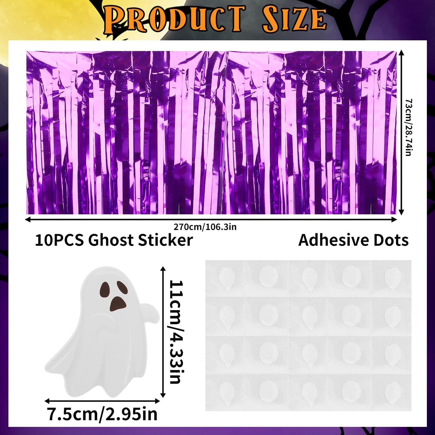 28x106 Inch Purple Sequin Tablecloth for Halloween Decorations, Metallic Tinsel Foil Fringe Table Skirt, Rectangle or Round Tables Decor, Table Cover, Ghost Decorations for Halloween Party