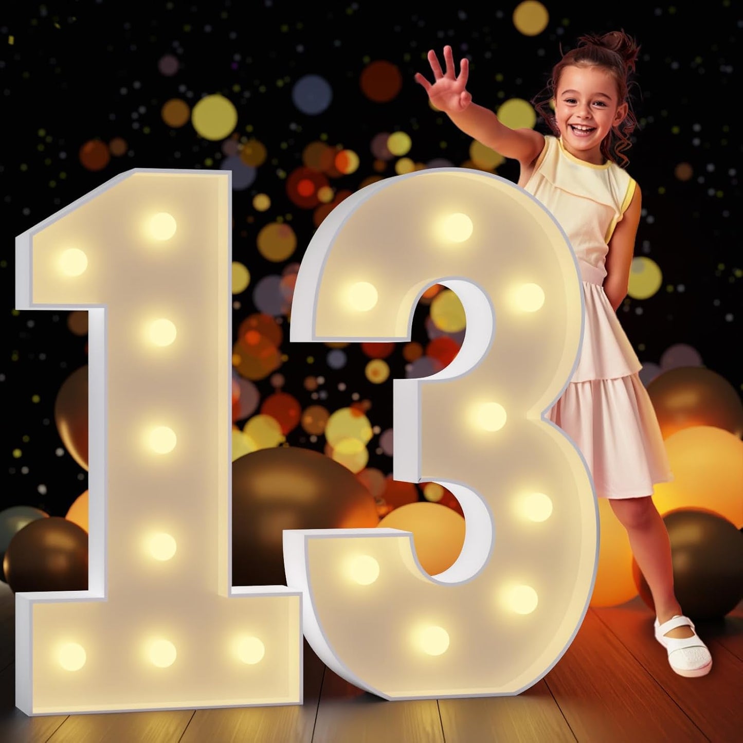 Marquee Numbers 3 Feet Tall Large Light Up Numbers 13th 13 Year Old Thirteen Birthday Decorations Girl Boy Big Yellow Light Outdoor Anniversary Decorations Balloon Arch Kit Party Backdrop 13