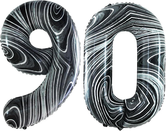 GOER Number 90 Balloons for 90th Birthday Party Decorations,42 Inch Jumbo Foil Helium Balloons for 90th Anniversary (Marble Black)
