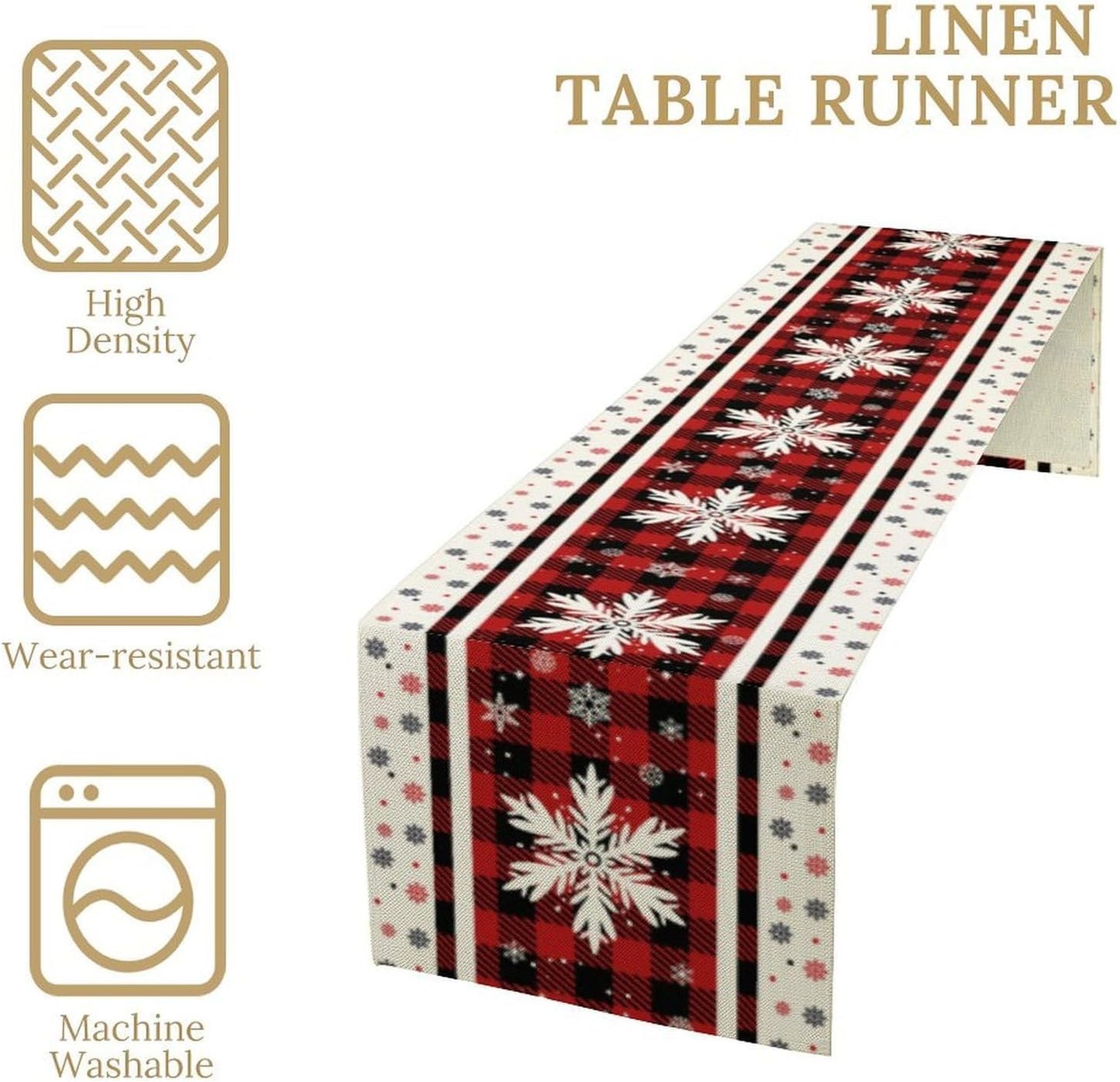 Snowflakes Christmas Table Runner,Red Buffalo Plaid Seasonal Winter Kitchen Dining Table Decoration for Home Party Decor 13x60 Inch