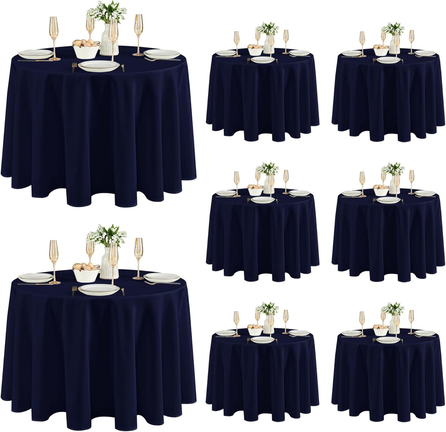 Fitable 8 Pack Round Tablecloths: Stain Resistant Wrinkle Free Circle Table Clothes, Washable Reusable Polyester Table Covers for Wedding Party Birthday Banquet Reception(Navy, 120 Inch)