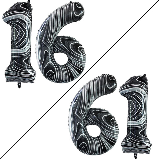 GOER Number 16 Balloons for 16th Birthday Sweet 16 Party Decorations,42 Inch Jumbo Foil Helium 61 Balloons for 61st Birthday Party Decoration (Marble Black)