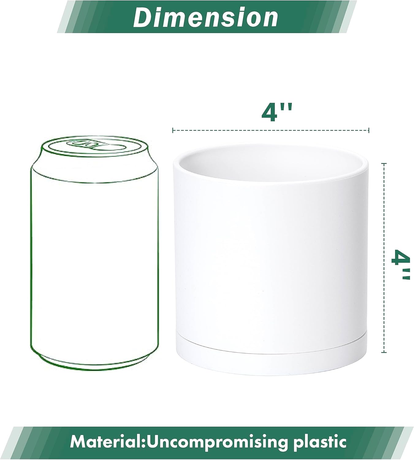 D'vine Dev 4 Pack 4 Inch Modern Plastic Plant Pots, Small Garden Planters for Plant with Drainage Holes and Saucers, White Color, 74-Z-E-2