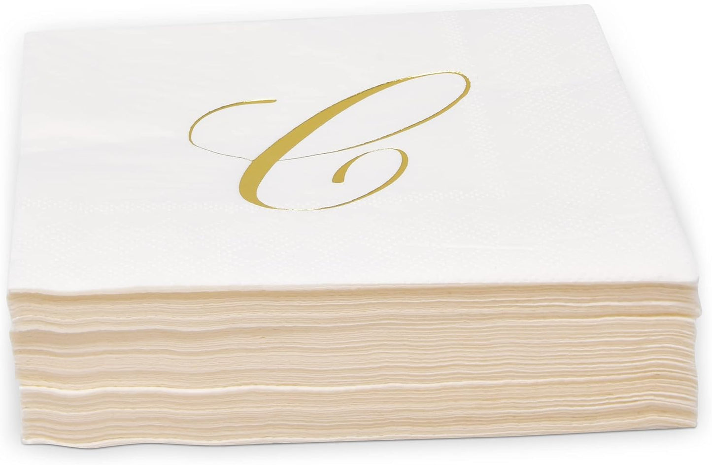 Gift Boutique 100 Gold Monogram Cocktail Napkins Letter C Disposable Paper Pack Elegant Metallic Golden Foil Beverage Napkin for Wedding Holiday Tea Party Bridal & Baby Shower Decorative Napkin
