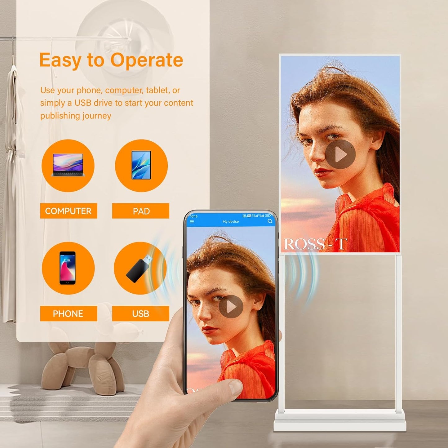 43 Inch 4K Touchscreen Kiosk, Indoor Capacitive Touch Floor Standing Digital Signage Displays, Advertising Display LCD Kiosk, UHD Interactive Display Poster Android System, HDMI/USB/WiFi