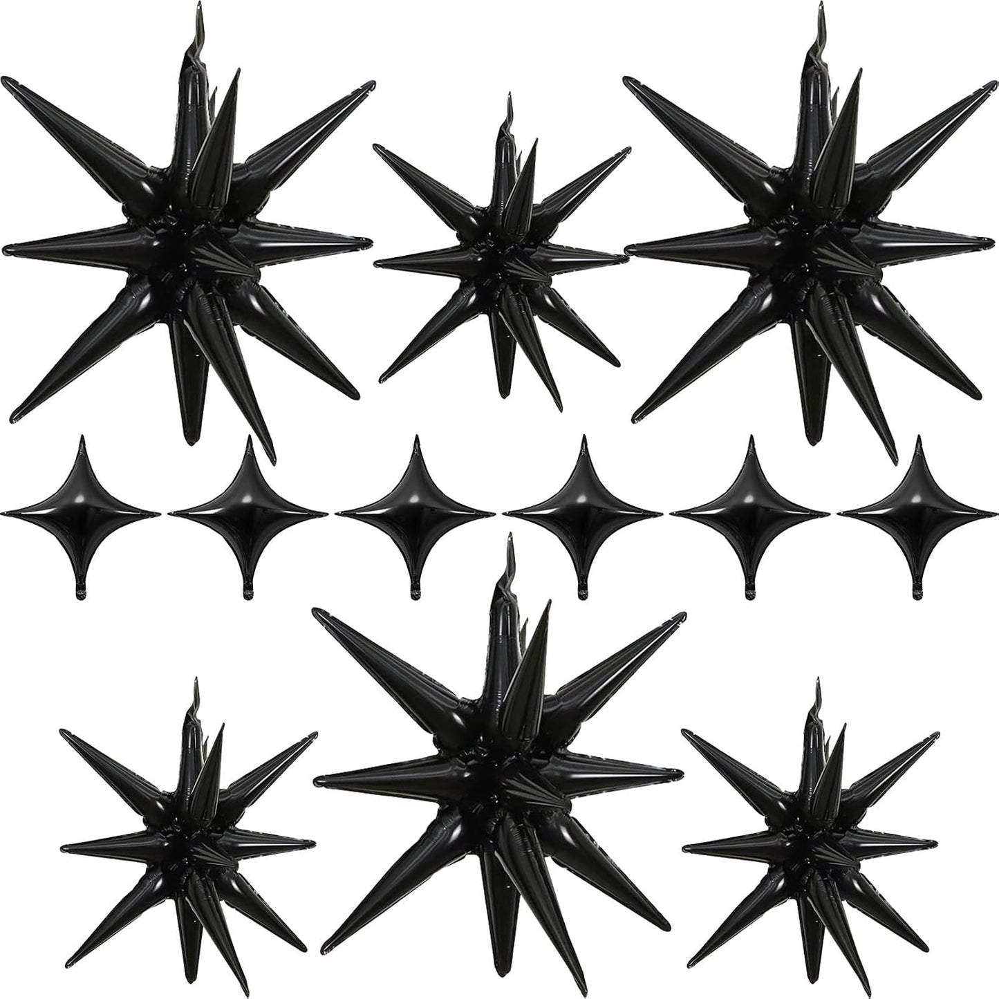 Black Star Balloons 12pcs, 27/22 Inch Foil Star Explosion Balloons, Large Spike Mylar Cone Balloon, Fireworks Shape Balloon Party Decor for Retirement Wedding Birthday Graduation
