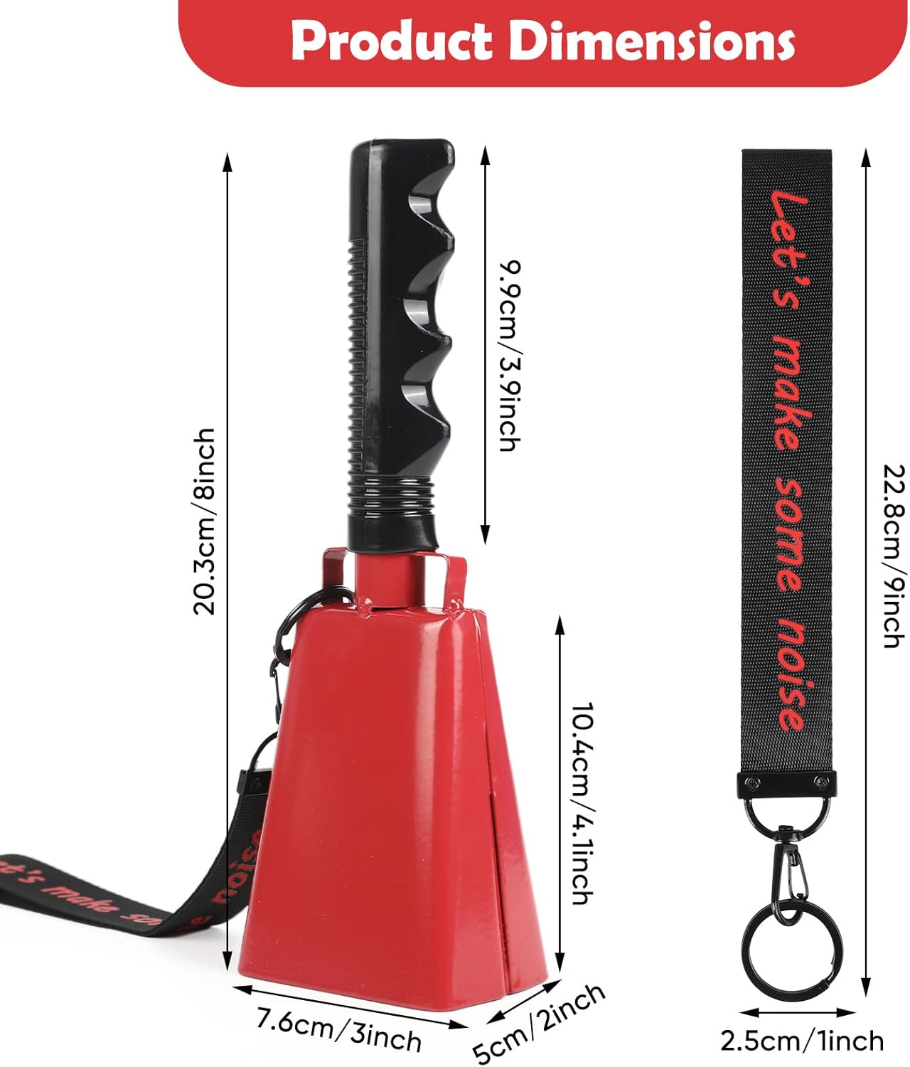 Cow Bells Noise Makers with Handle: Cowbells Hand Percussion for Sporting Events with Wrist Strap - 2pcs 8 Inch Large Loud Cheering Bell for Football Games Graduation (Red)