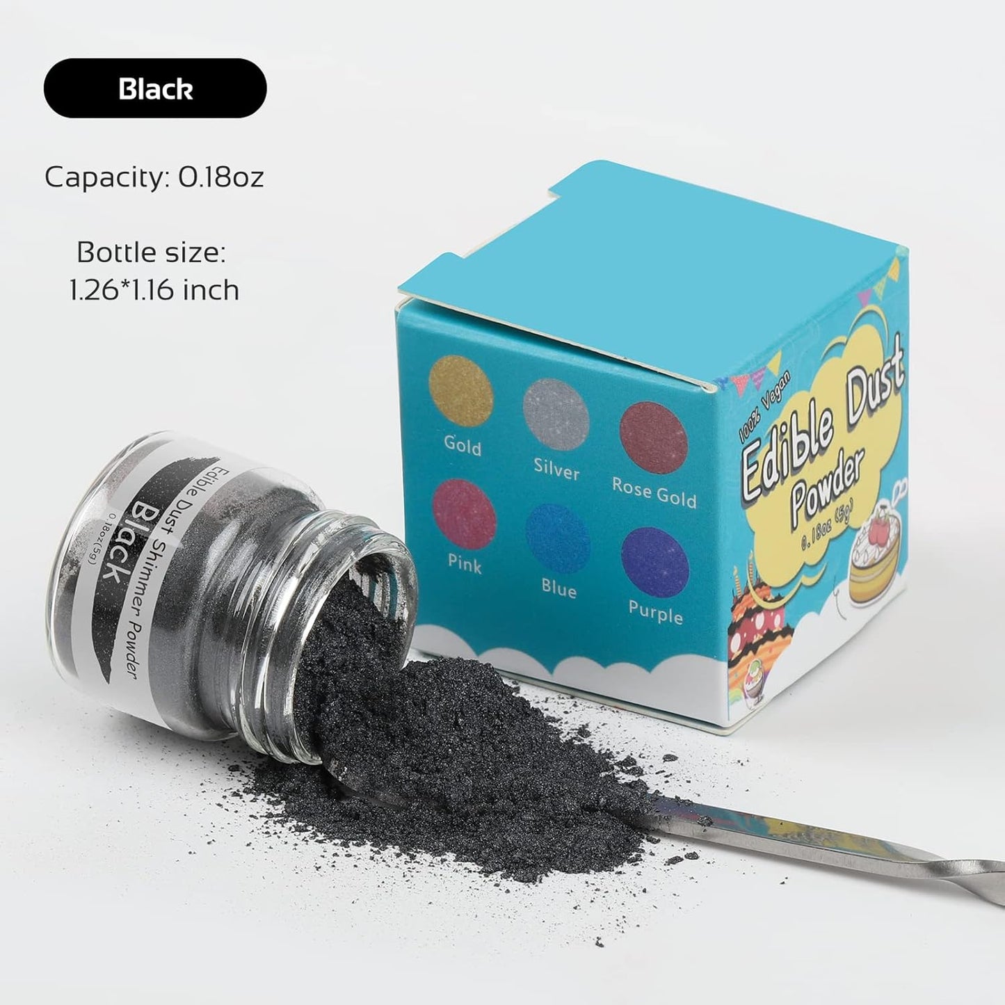 Jelife Black Edible Luster Dust - 5 Grams Food Grade Cake Dust Shimmer Powdered, Edible Metallic Powder Food Coloring for Cake Decorating, Chocolates, Fondant, Drinks, Painting & More, Vegan