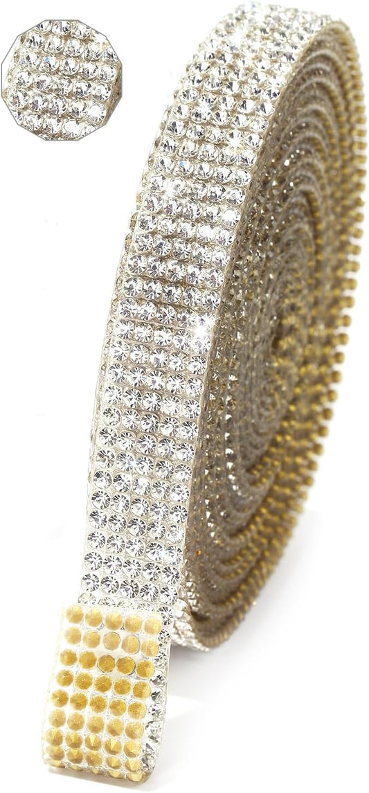 Rhinestone Ribbon 3 Yards Self Adhesive Rhinestone Strips Diamond Ribbon Sticker Crystal Roll Glitter Bling 2mm Rhinestones Tape for Crafting DIY Art Decoration (Silver,0.4 Inch)