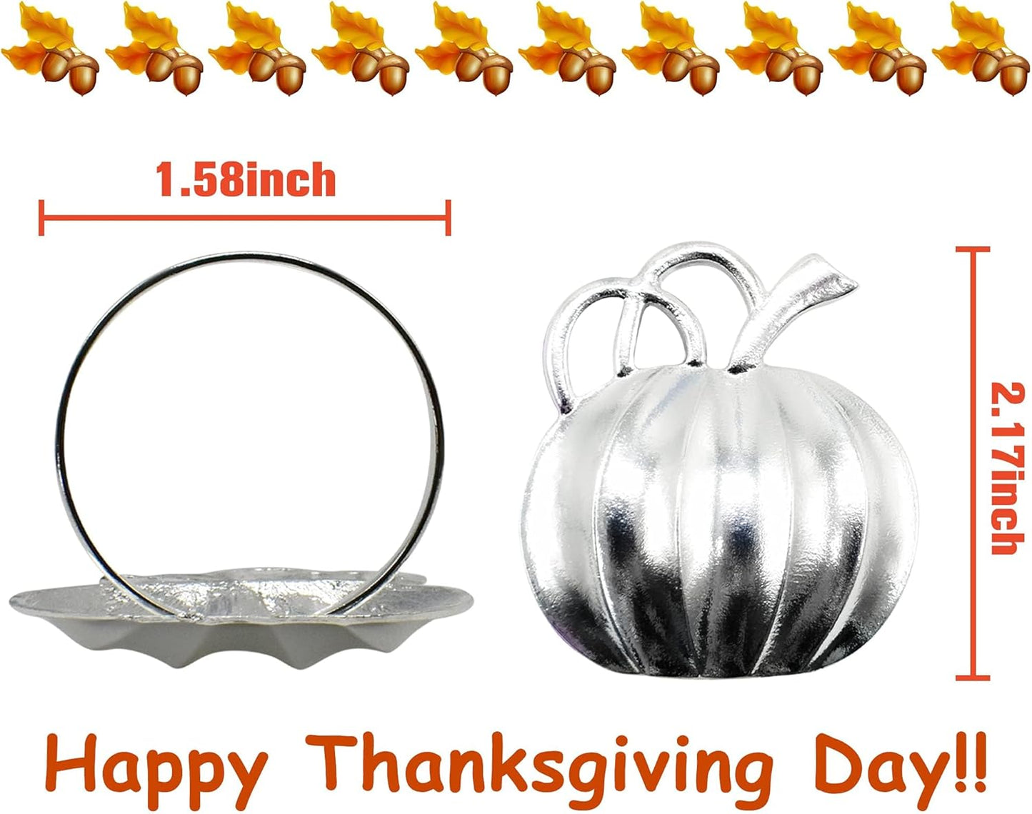 Halatool Pumpkin Napkin Rings Set of 12, Alloy Fall Napkin Rings Thanksgiving Halloween Dinner Tables Holders for Thanksgiving Weddings Holidays Gathering Dinner Party (Silver)