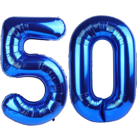 Blue Jumbo Number 50 Balloon 40 Inch, Men Women 50 Birthday Supplies, Foil Helium 50 Birthday Giant Balloon, Mylar Blue Number Balloons Anniversary Decorations