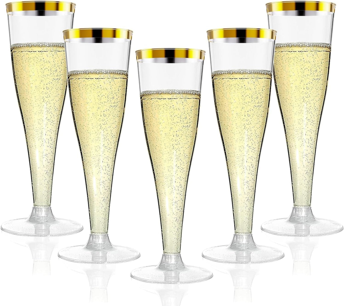 20 Pack Champagne Flutes Plastic Wine Glasses Disposable, 4.5 Oz Gold Rim Mimosa Glasses for 2025 Engagement Wedding Birthday New Years Eve Xmas Party Supplies, Bulk Toasting Cocktail Cups