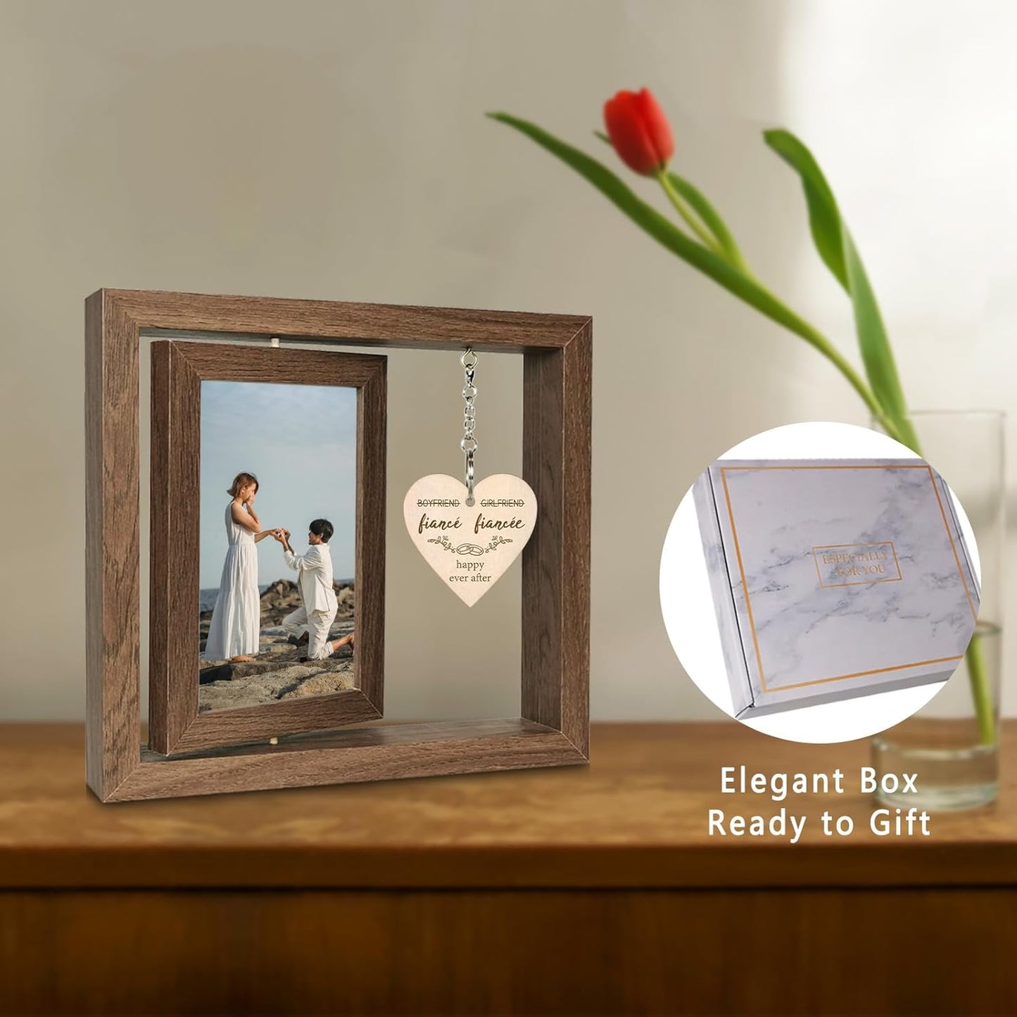 Fiancé Fiancée Picture Frame Engagement Gifts for Couples, Unique Fiance Gifts for Newly Engaged Couples Him Her Women, Display Two 4x6