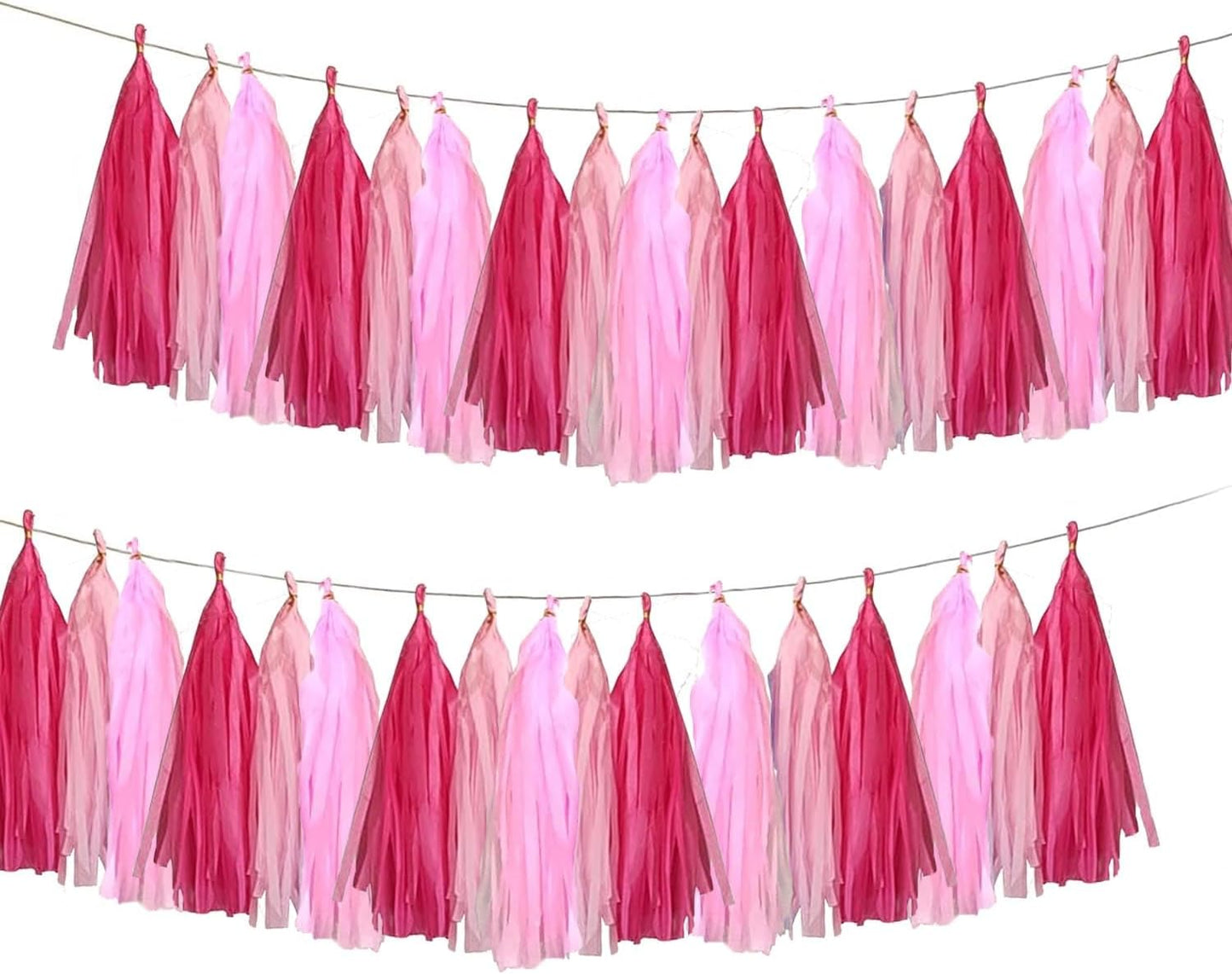 Pink Party Decorations,Hot Pink Light Pink and Pink Paper Tissue Tassel Garland Banner,15 Pcs
