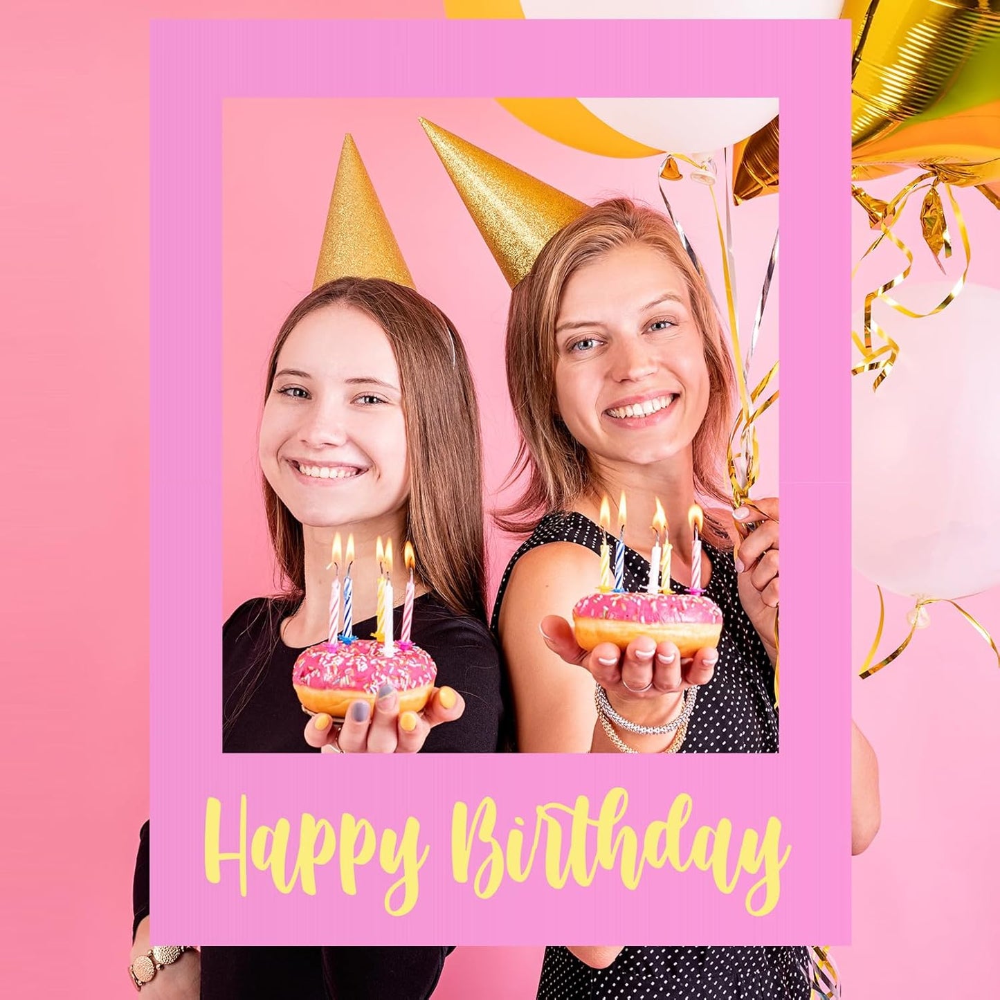 32 x 24 Inch Large Photo Booth Props Picture Frame Happy Birthday Party Frame DIY Cutouts Photo Booth Props Selfie for Party Supplies Favors(Pink Gold,Happy Birthday)