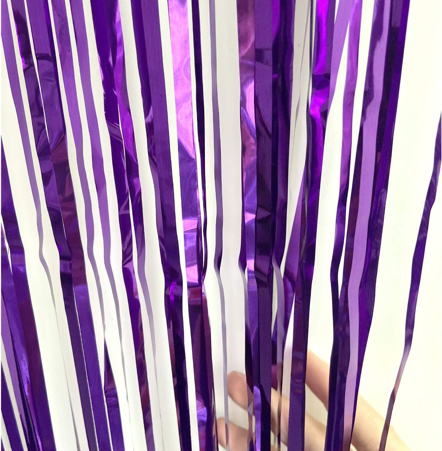CHRORINE 2 Pcs 1 x 2.5m Purple Metallic Tinsel Foil Fringe Curtain, Backdrop Party Streamers Door Streamers Background for Wedding Bridal Shower Bachelorette Birthday Party Decorations