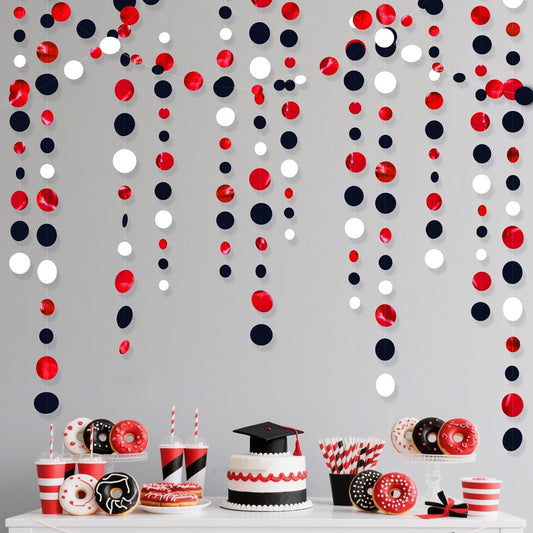 46 Ft Red Black and White Circle Dots Garland Hanging Paper Polka Dots Streamer for Graduations Birthday Bachelorette Engagement Wedding Bridal Shower Holiday Casino Poker Pirate Party Decorations