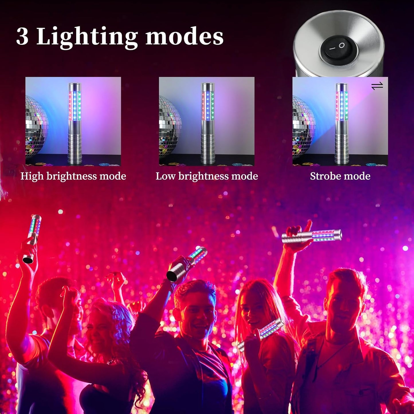 6 Pieces RGB LED Strobe Baton Light Rechargeable Bottle Service Sparklers Stick Reusable Champagne Bottle Handheld LED for Club Stage Nightclub Party Concert Event Bar Outdoor - Silver