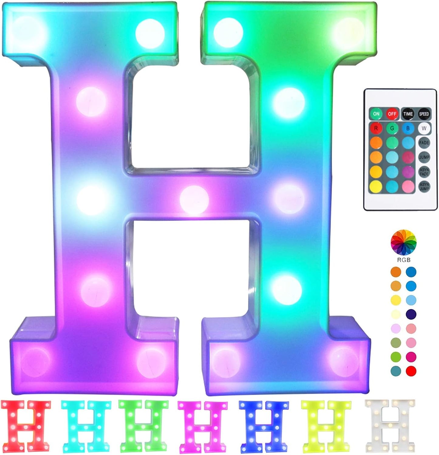 Pooqla Colorful Marquee Letters LED Light Up Letters with Remote, Party Birthday Letter with Lights Decorations for Classroom Room Dorm Home - Multicolor Letter H