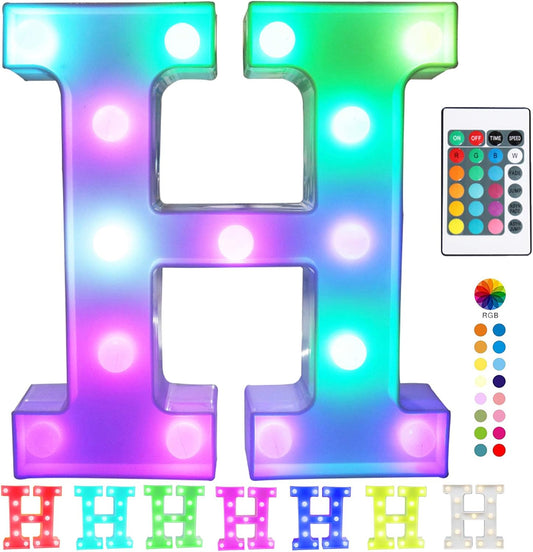 Pooqla Colorful Marquee Letters LED Light Up Letters with Remote, Party Birthday Letter with Lights Decorations for Classroom Room Dorm Home - Multicolor Letter H